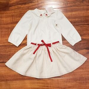 Janie & Jack NWT/EUC 12-18 months ivory collared top, polka dot chiffon skirt